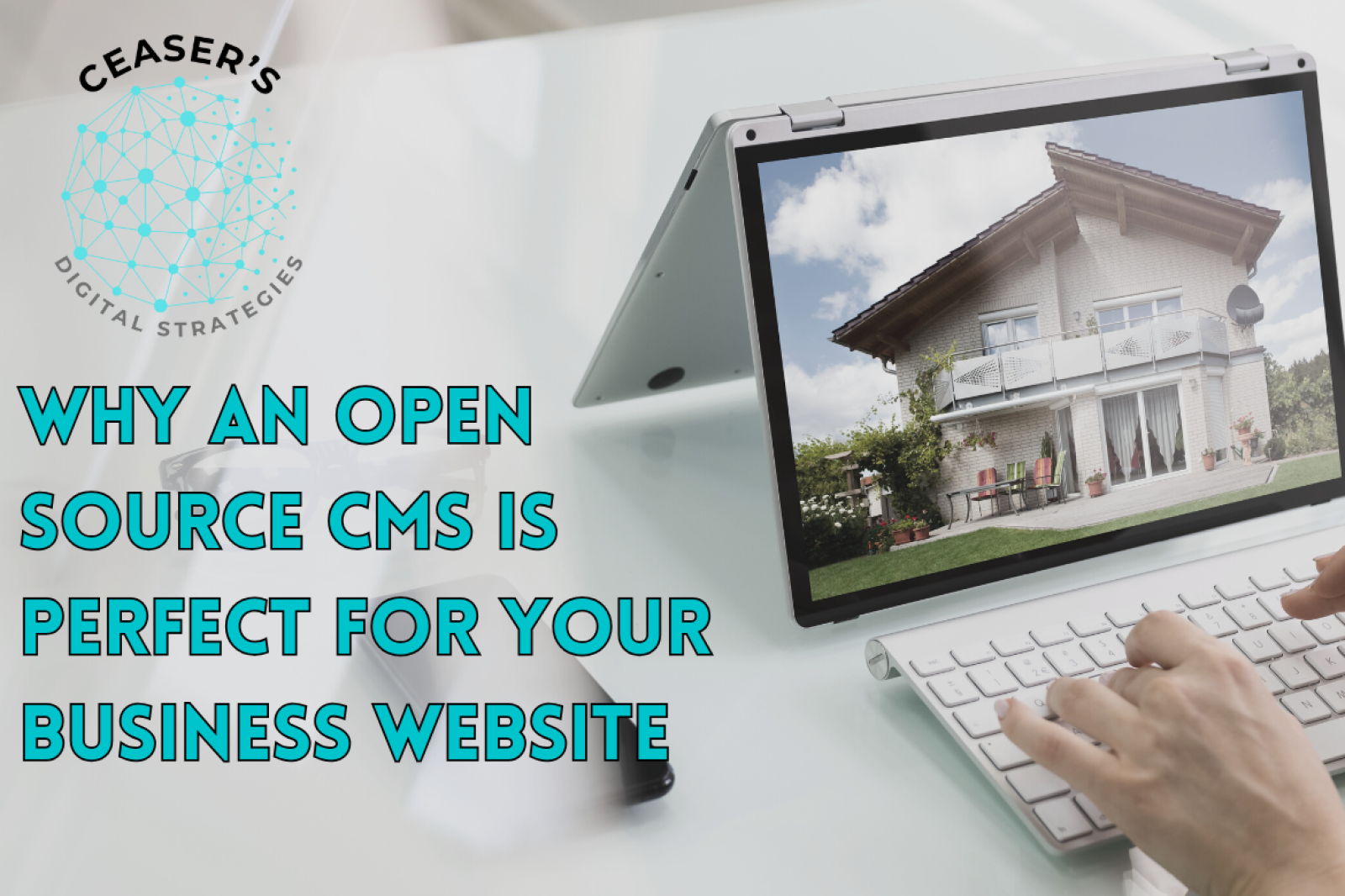 Blog graphic for an article outlining why an open source CMS is perfect for business websites in Iowa.