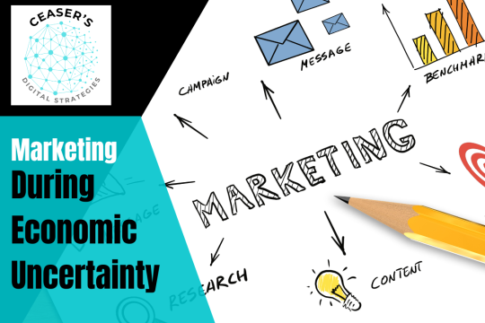 Blog graphic for an article discussing how to market effectively to take advantage of uncertain economic periods.