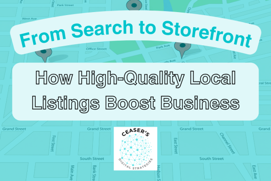 Blog graphic for a blog article from Ceaser's Digital Strategies that details the importance of local listings for local SEO.